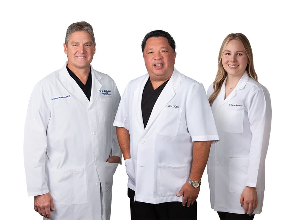 Dr. Powless, Dr. Matos, and Dr. Rushmore at St. Pete Family & Cosmetic Dentistry.